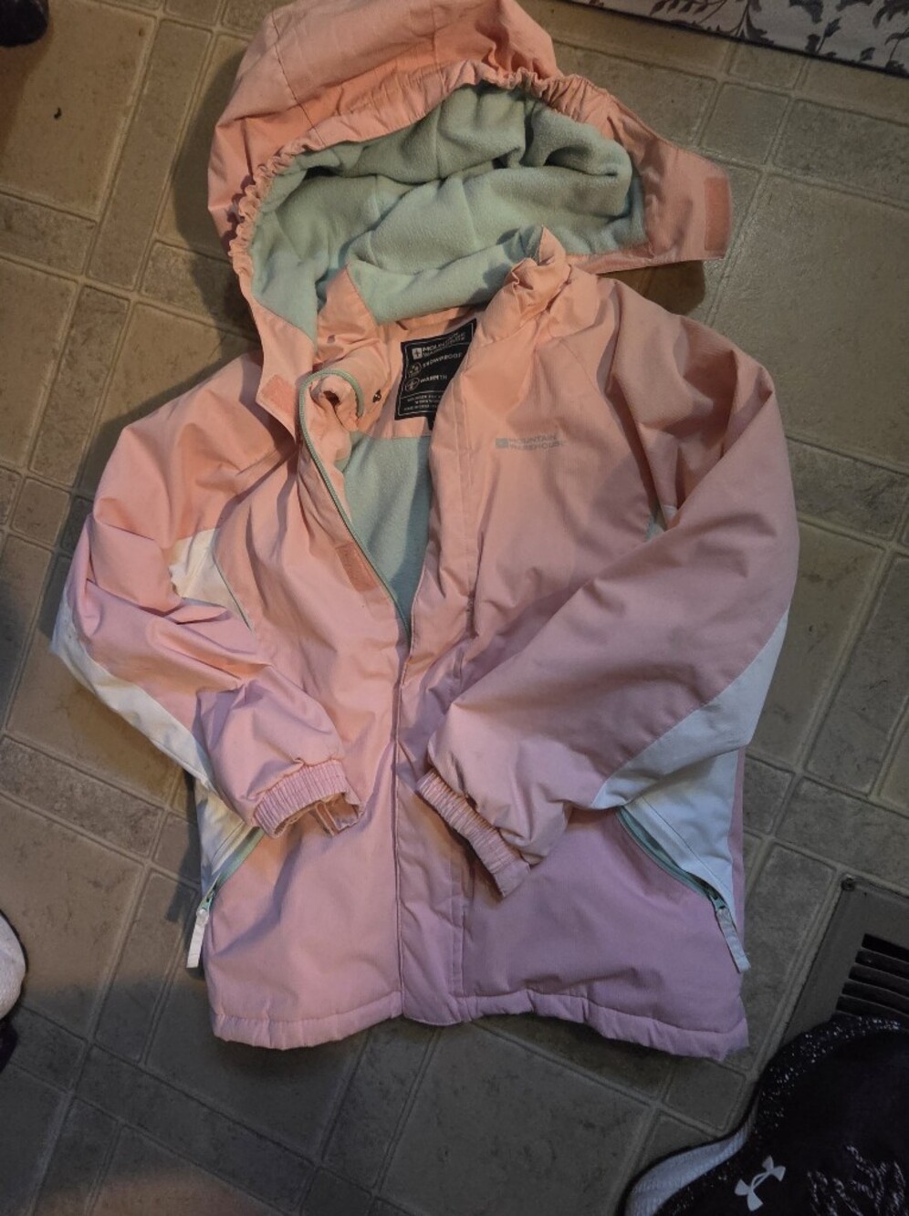 Girls' Pink Hooded Puffer Jacket with Mint Fleece Lining
